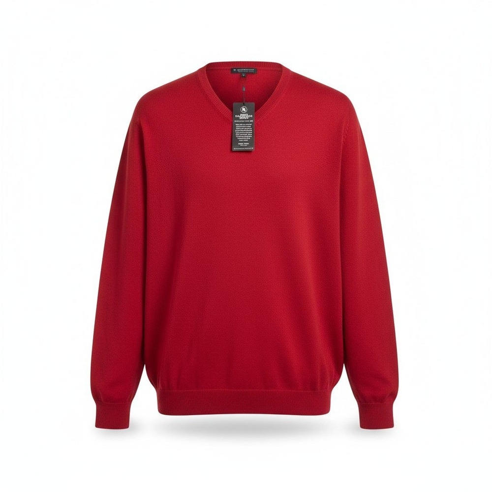 Hart Schaffner Marx V-Neck Sweater Mens 3XB Red Extra Fine Merino Wool Pullover